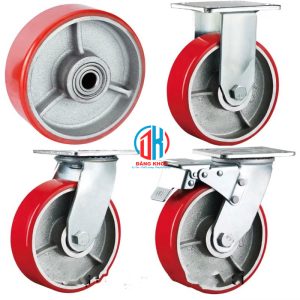 Bánh xe Đẩy PU đỏ 100mm, 125mm, 150mm giá rẻ banh xe day pu gia re