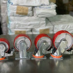 Bánh xe đẩy 100mm xoay khoá PU lõi gang chịu lực tốt banh xe day 100mm