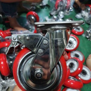 Bánh Xe Đẩy PU 200mm Xoay Khóa – Lõi Gang Chịu Tải Nặng banh xe day pu d200 xoay khoa