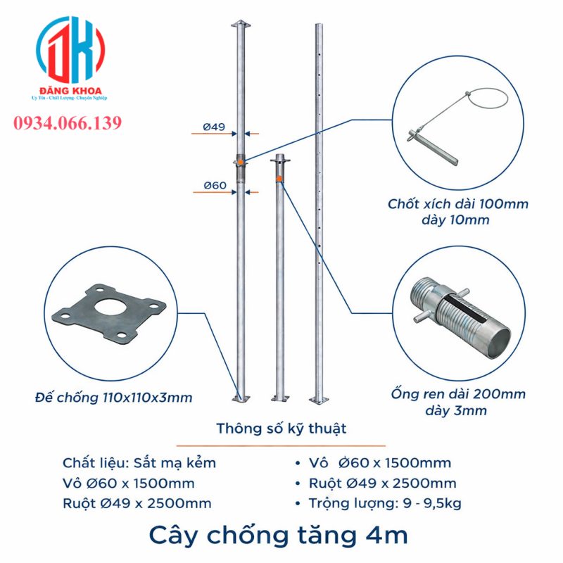 Bán Cây Chống Tăng 4m Mạ Kẽm tại TPHCM Báo Giá cay chong tang 4m ma kem